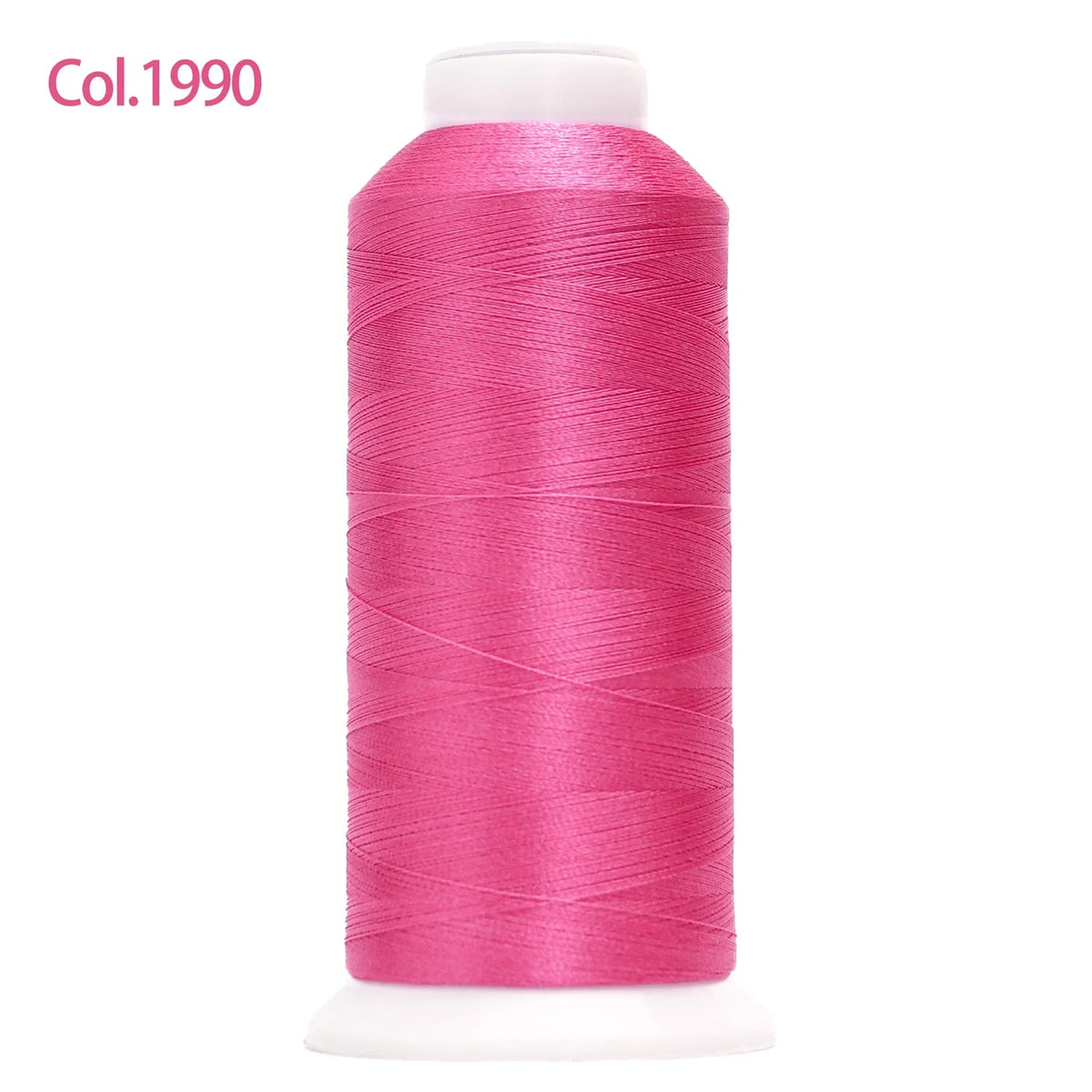 A spool of vibrant pink embroidery thread labeled Col.1990
