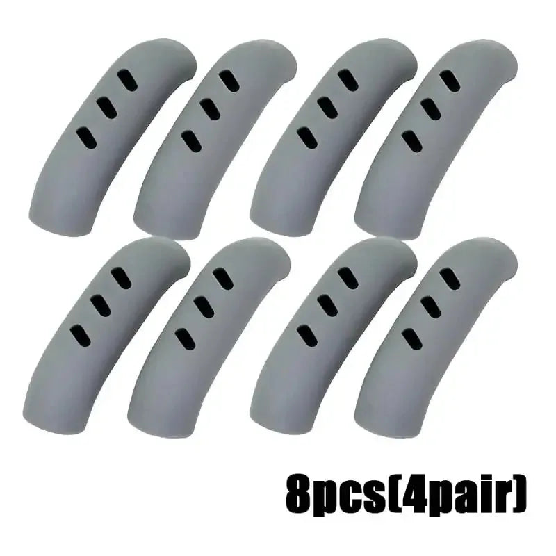 Eight gray silicone pan handle covers for heat resistant pot handle protection