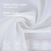 A white fabric inner layer with washing instructions displayed on a background of draped white fabric.