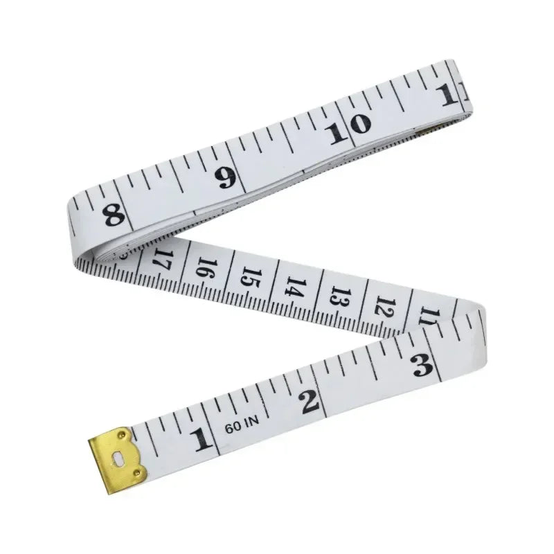 A white flexible fiberglass body measuring tape showing markings up to 10 inches.