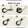 Four steps demonstrating the installation method for U-shape zipper pull straps.