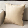 A beige chenille throw pillow resting on a light-colored sofa fabric.