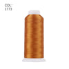 A roll of golden brown polyester embroidery thread with a white core and plastic casing.