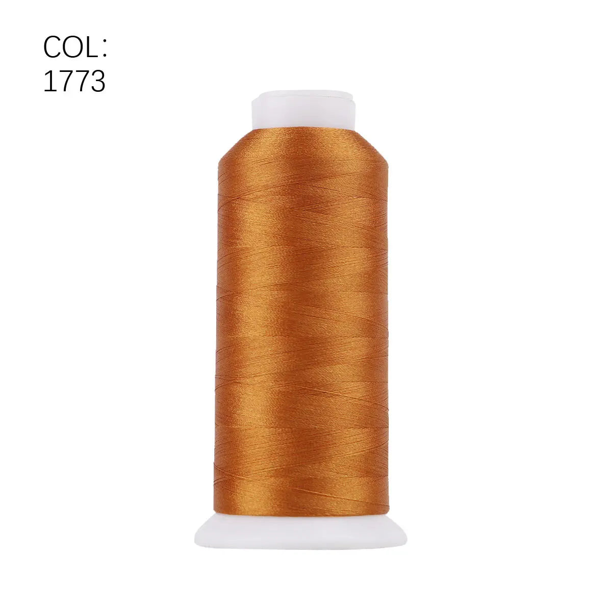 A roll of golden brown polyester embroidery thread with a white core and plastic casing.