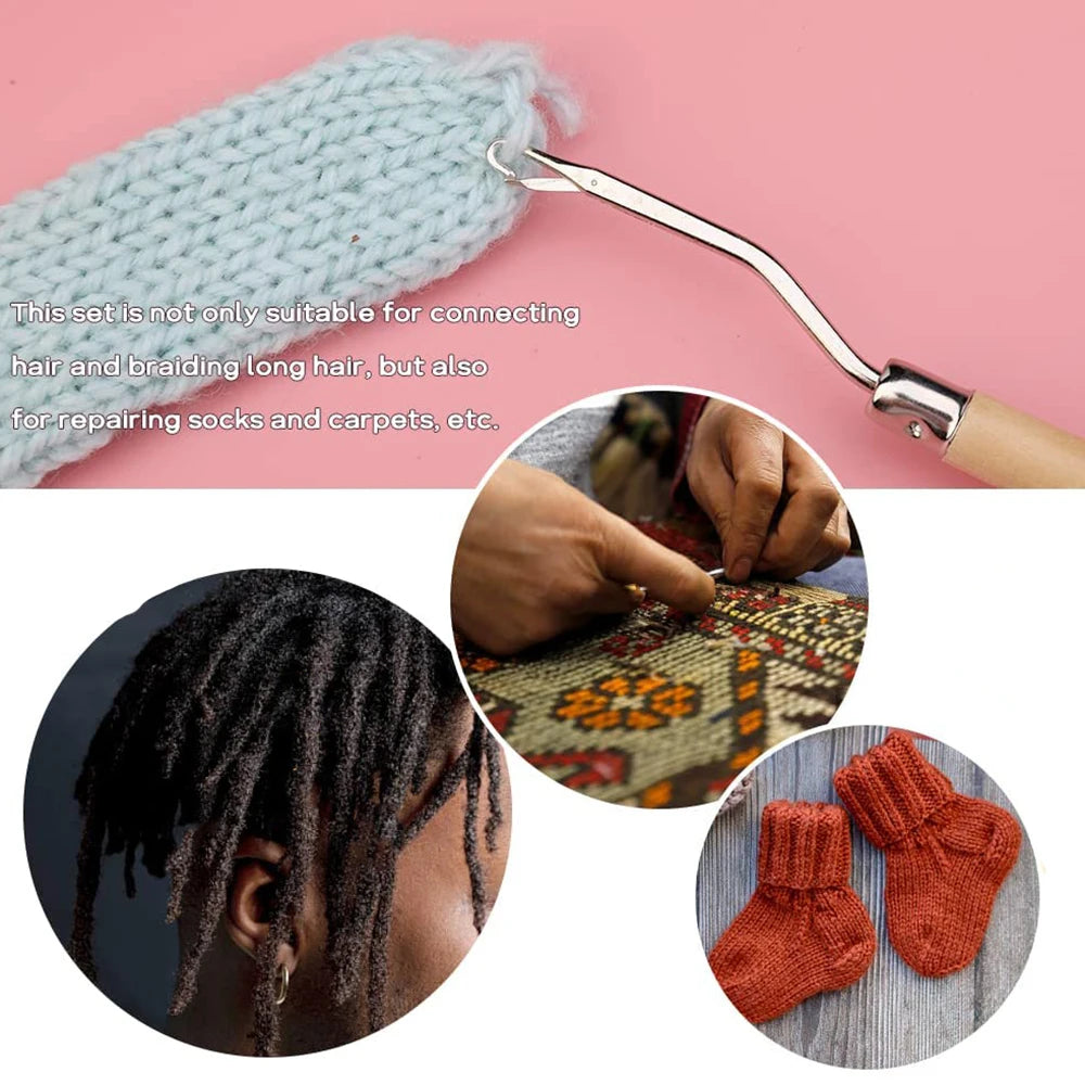A set of plastic latch hooks used for connecting hair, braiding, socks, and repairing carpets.