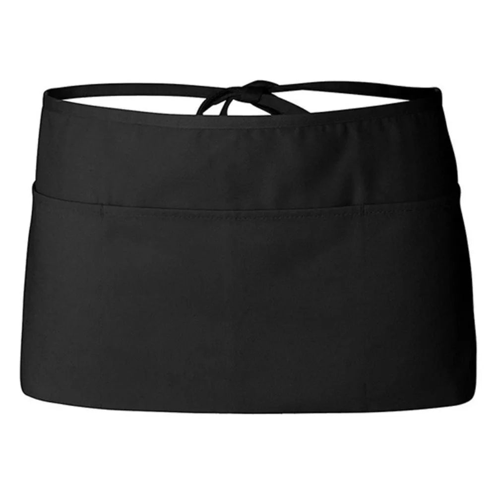 Black unisex waist apron with three pockets