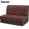 A set of two maroon stretch jacquard seat covers for vehicle upholstery.