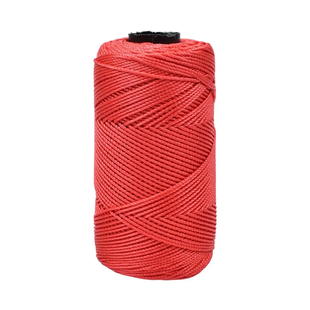 A spool of bright red 1.5mm cotton silk thread for knitting and crafting.