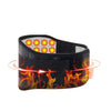 Black magnetic therapy waist belt with glowing orange accents and simulated fire effect