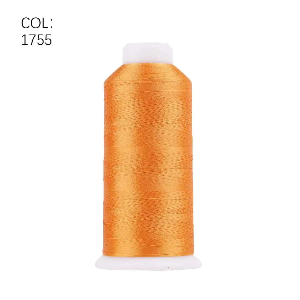 A roll of orange polyester embroidery thread labeled COL: 1755