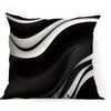A decorative pillowcase featuring a wavy black and white geometric pattern.