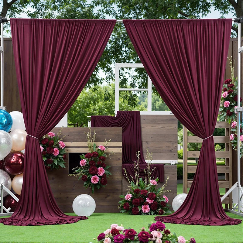 Burgundy Velvet-Look Polyester Backdrop Curtain