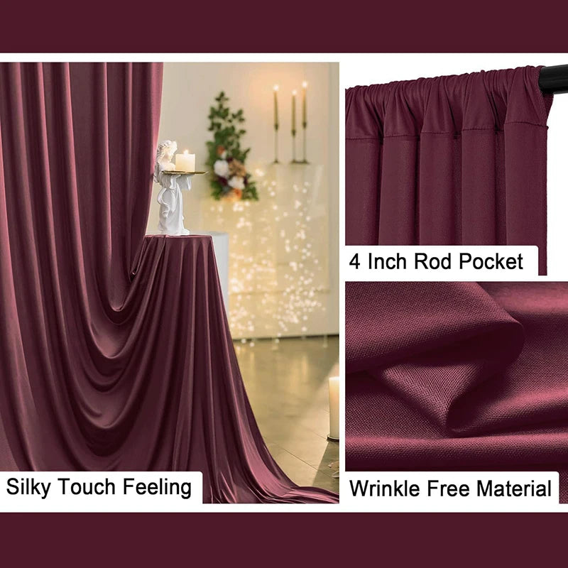 Burgundy Velvet-Look Polyester Backdrop Curtain
