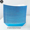 A stack of vibrant solid blue rectangle tablecloths is shown on a white surface.