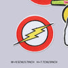 A round embroidered patch featuring a yellow lightning bolt inside a white circle on a red background.