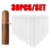 A set of 30 stainless steel blind sewing needles packaged in a wooden tube.