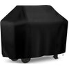 Black heavy-duty BBQ grill cover draped over a grill.