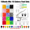 A set of 150 resin button fasteners in various colors and tool sets for DIY sewing and crafting