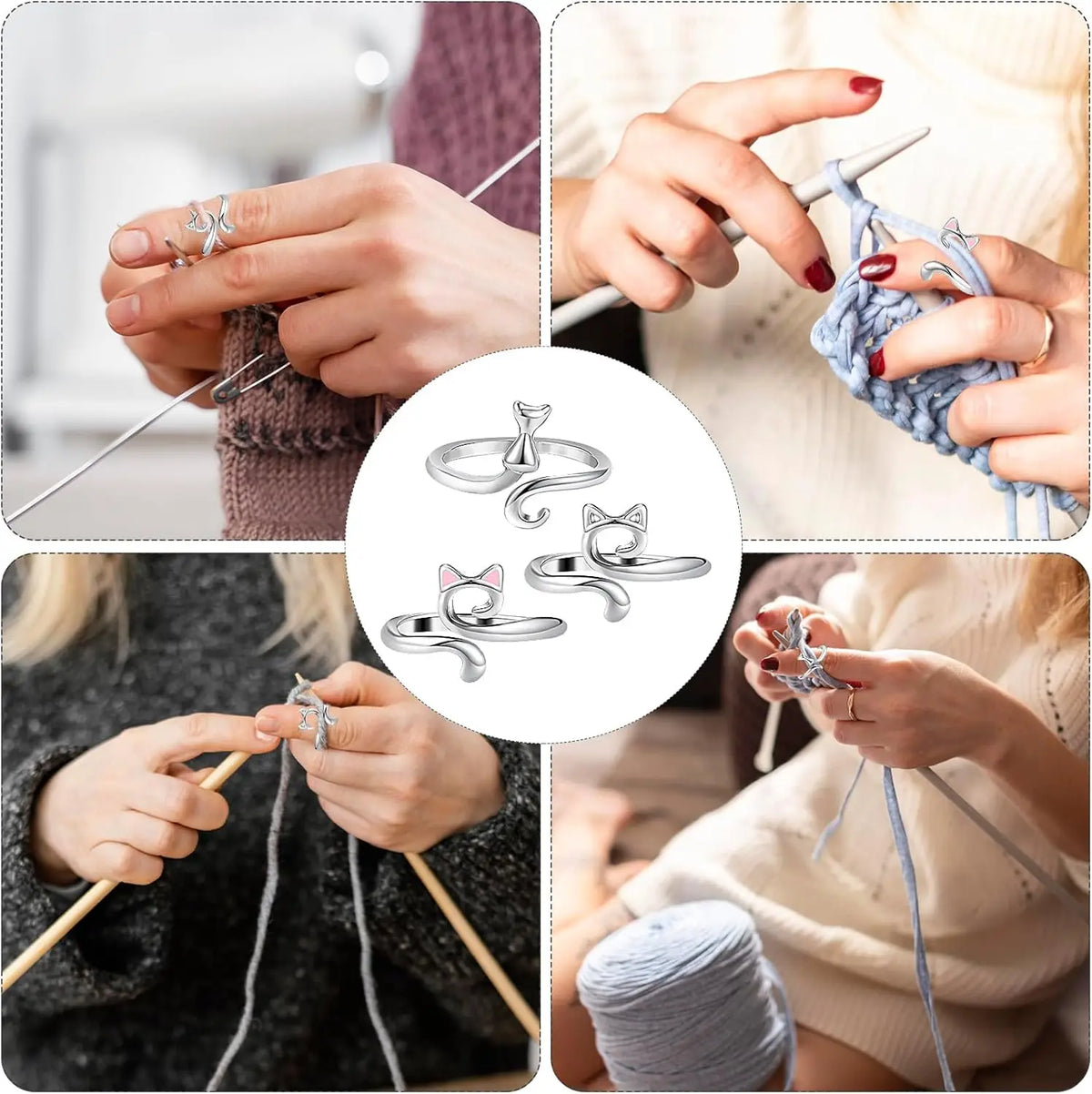 Hands are shown making adjustable crochet loop rings with a needle and yarn.