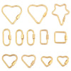 A collection of gold stainless steel heart-shaped screw lock carabiner clasps for jewelry making.
