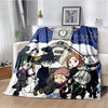 A throw blanket featuring characters from Jujutsu Kaisen anime set against a snowy background.