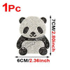A white and black glitter rhinestone panda iron-on patch for clothing.