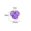 Purple resin flower bead cap with a 1mm opening and dimensions of 9mm by 9.5mm