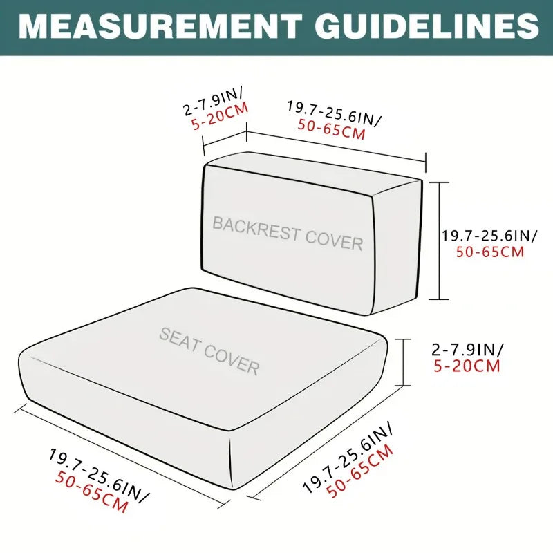 Diagram showing measurement guidelines for a backrest cover and seat cover.