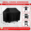 Black grill cover dimensions showing fit for 3-5 burner grills up to 55 inches wide