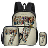 A black football sport backpack featuring a collage of football players on the front pocket.