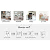 Four stylish decorative pillow covers shown in various contexts including a living room, bedroom, office, and as a gift.