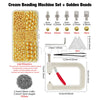 A set of cream beading machine parts and golden beads including various sizes and a 2.3mm silver bead.