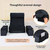 Black ergonomic back support pillow with removable armrests and storage pockets for comfortable reading