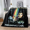A black flannel blanket featuring a graphic design of Michael Jackson and the text Moonwalker.
