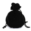 A black velvet drawstring gift bag shaped like a gourd, tied with black cord.