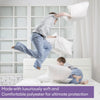 A child is shown using a white pillow protector cover on a pillow, emphasizing its soft and protective qualities.