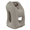 A gray inflatable travel neck pillow with chin support.