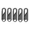 A set of five black detachable metal zipper puller repair kits.