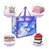 Extra large purple storage bag containing pillows, comforters, blankets, and clothes.