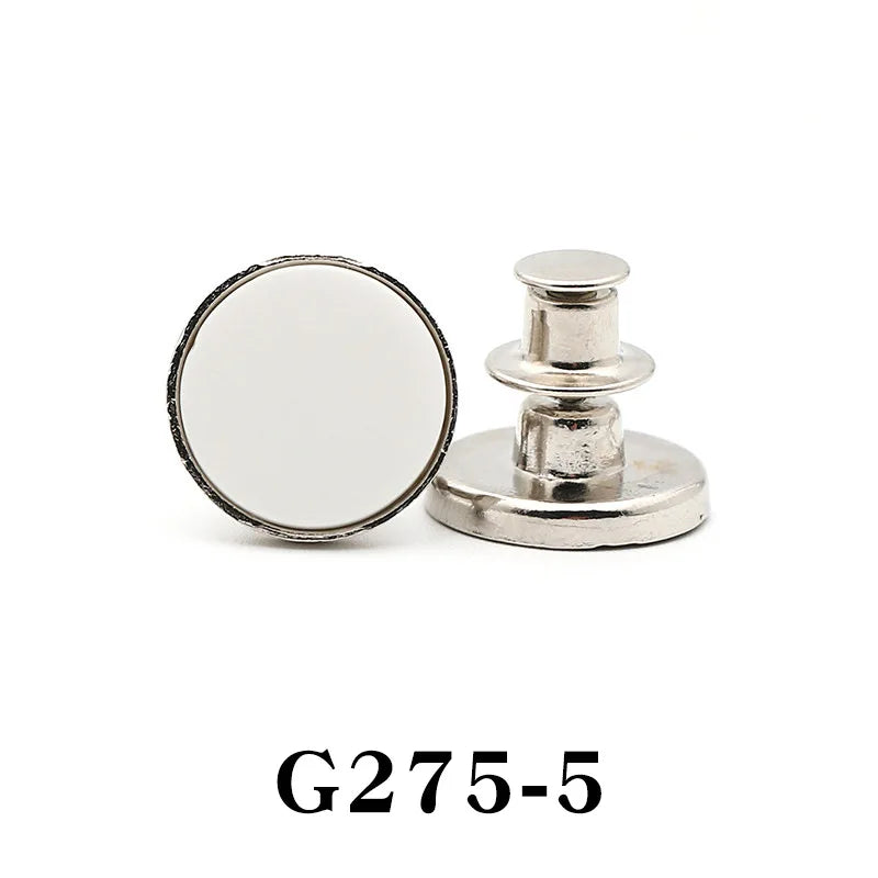 Silver adjustable button pin with a round mirror surface.