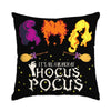 A black pillow featuring a graphic design with the text It's a bunch of Hocus Pocus and stylized hair.