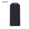 A spool of dark navy blue embroidery thread labeled Col.1643