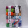 A package containing 12 colors of milk cotton yarn for a crochet kit, packaged in clear plastic.