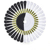 A circular set of embroidery floss with black and white threads arranged in a fan pattern.