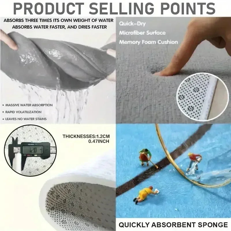 Close-up of a gray absorbent sponge product showing its texture and rapid water absorption capabilities.