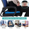 Honeycomb silicone seat cushion shown in various uses including working, driving, meeting, and yoga.