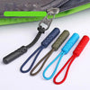 A set of ten zipper pull replacement clips in various colors including black, blue, olive green, cyan, and red.