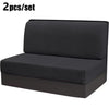 A black stretch jacquard seat cover for vehicle upholstery shown flat.