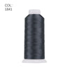 A roll of dark gray polyester embroidery thread with a white core.