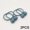 Two silver-blue magnetic ball curtain tiebacks with looped cords